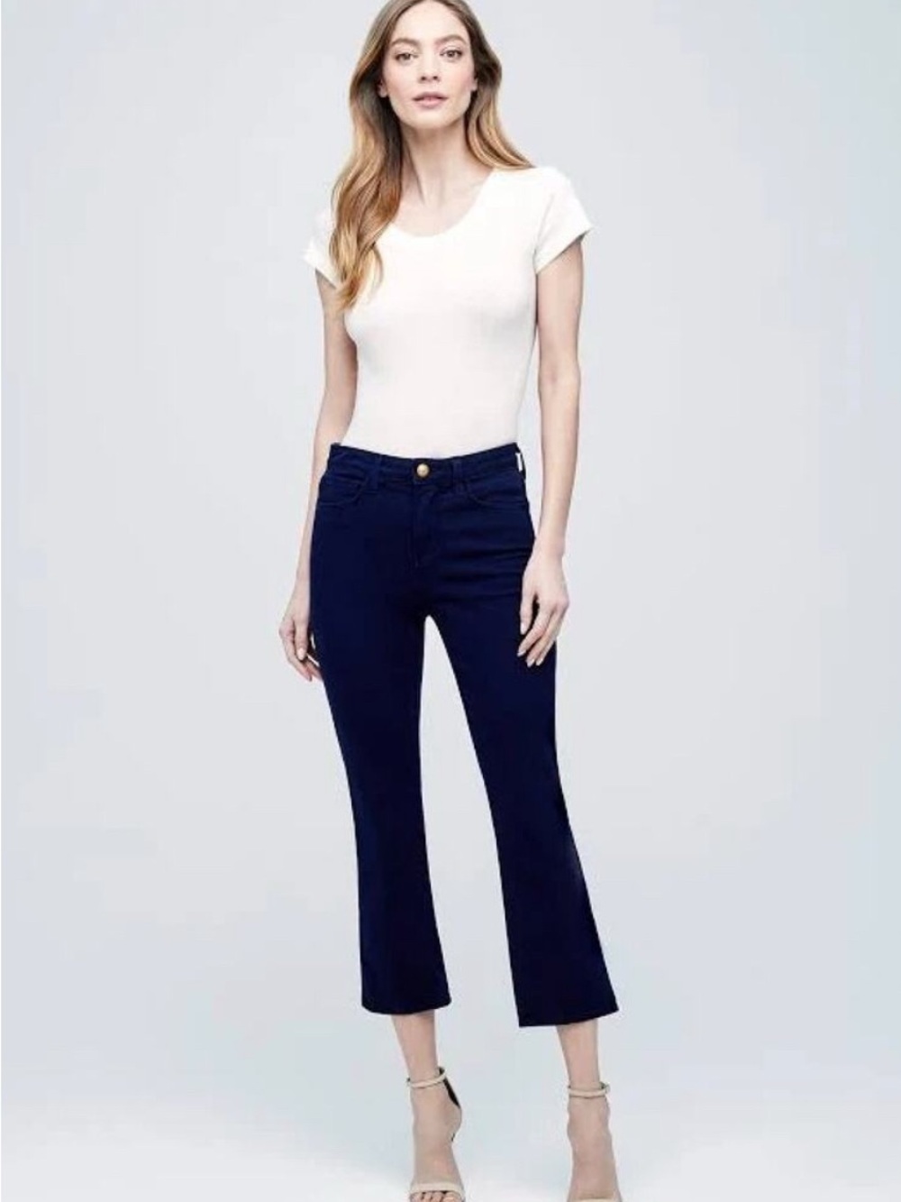 L'AGENCE Navy Cropped Bootcut Jeans